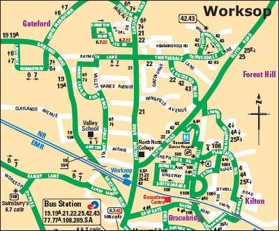 Worksop bus map