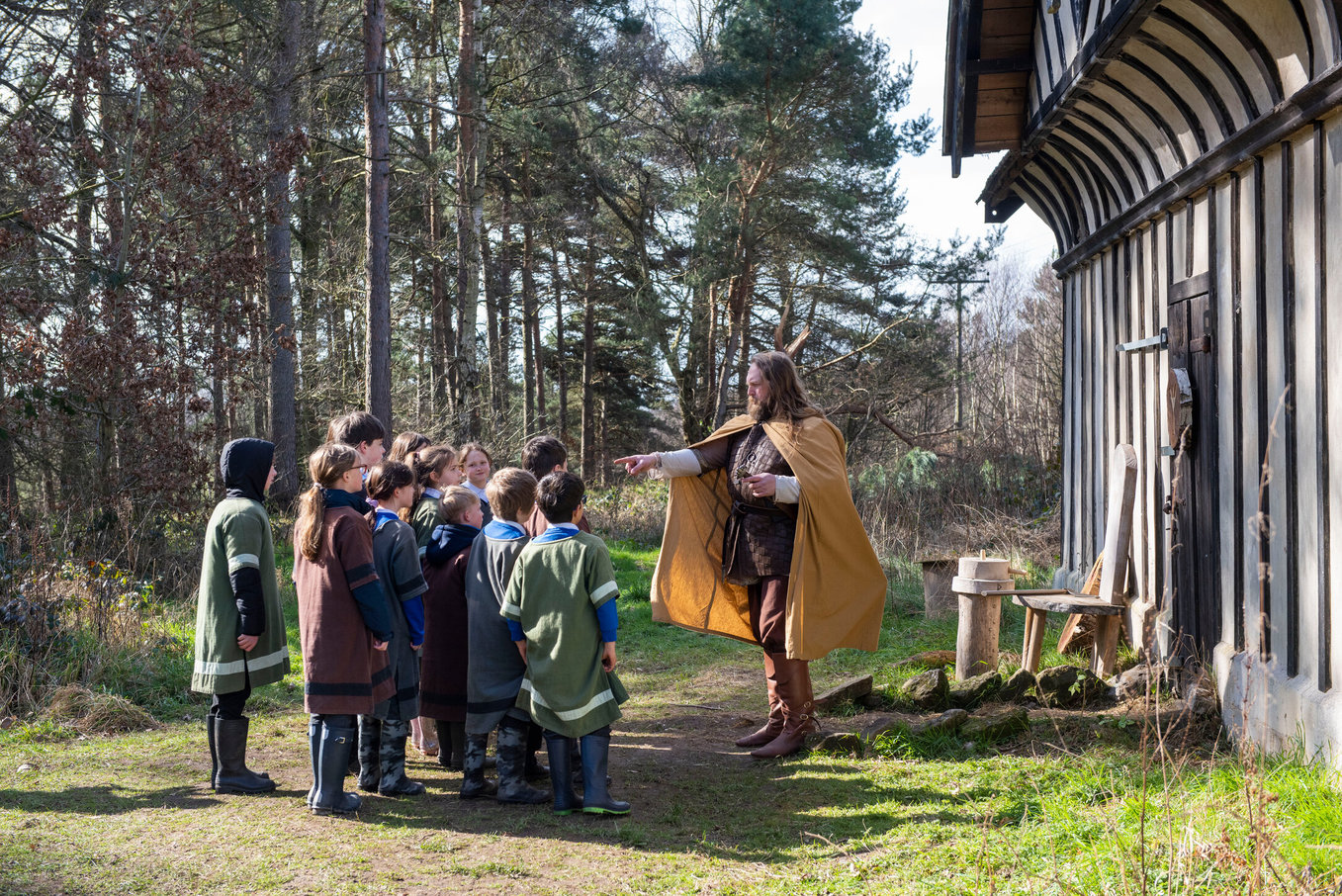 Perlethorpe Children And Viking Outside Viking House